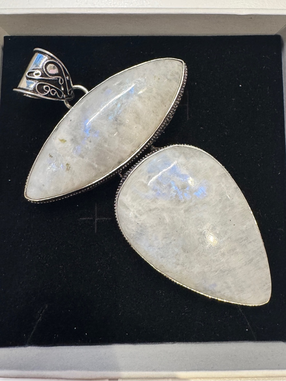 925 Sterling Silver Moonstone White Double Pendant Necklace